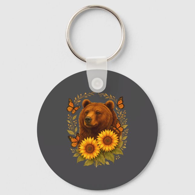 Chaveiro Hilarious Bear Butterfly Nature Rustic Sunflower M (Frente)