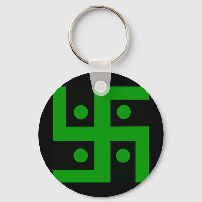 Chaveiro Hindu swastika (verde em fundo preto) (Frente)