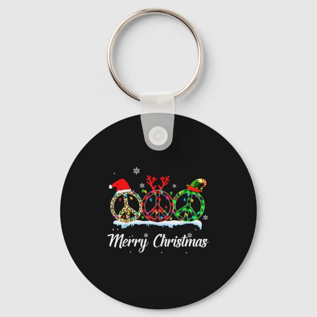 Chaveiro Hipe Peace Sign Santa Hat Reindeer Merry Christmas (Frente)