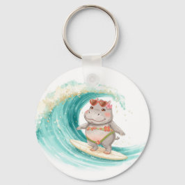 Chaveiro Hipopótamo de Natal de Biquíni Surfando na Onda Gr