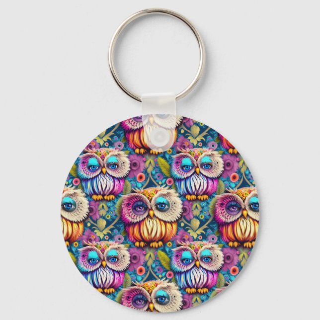 Chaveiro Hippie Trippy Colorful Owl (Frente)