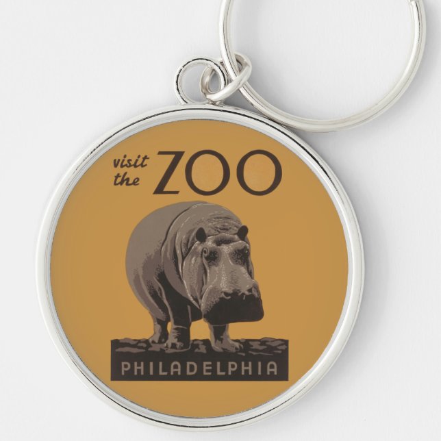 Chaveiro Hippopotamus vintage hippo zoo poster wpa (Frente)