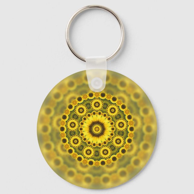 Chaveiro Hippy Sunflower Fractal Mandala Padrão (Frente)