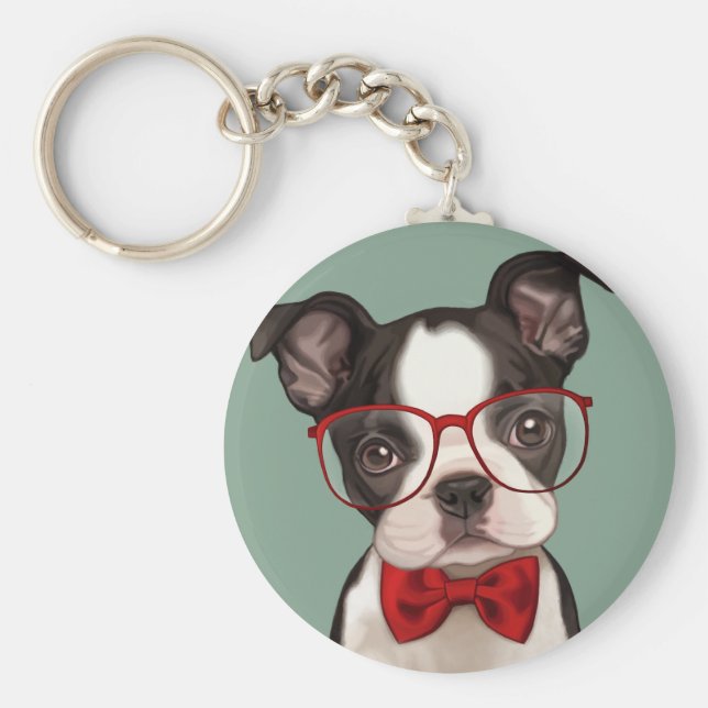Chaveiro Hipster Boston Terrier (Frente)