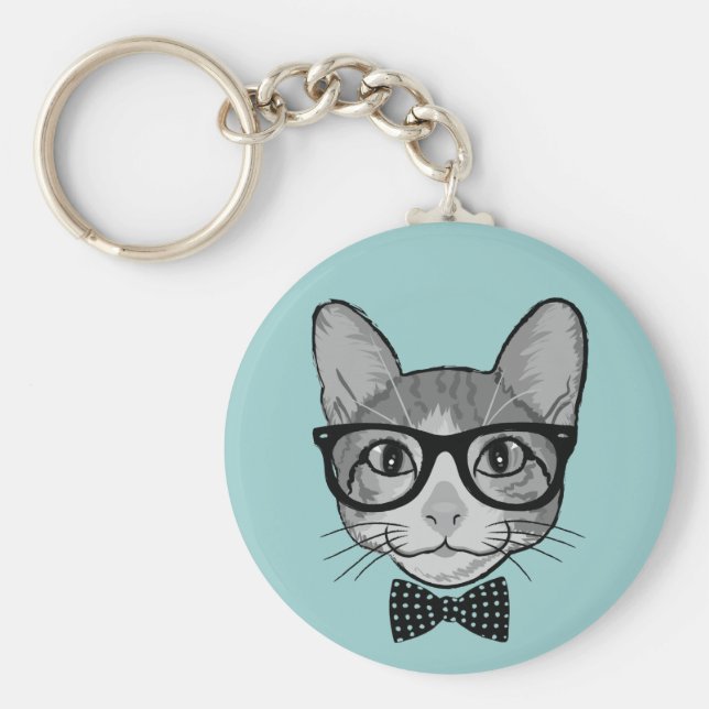 Chaveiro Hipster de Cat com Gravação de Arco do Bolinhas (Frente)