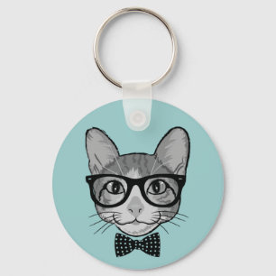 Chaveiro Hipster do gato com laço das bolinhas