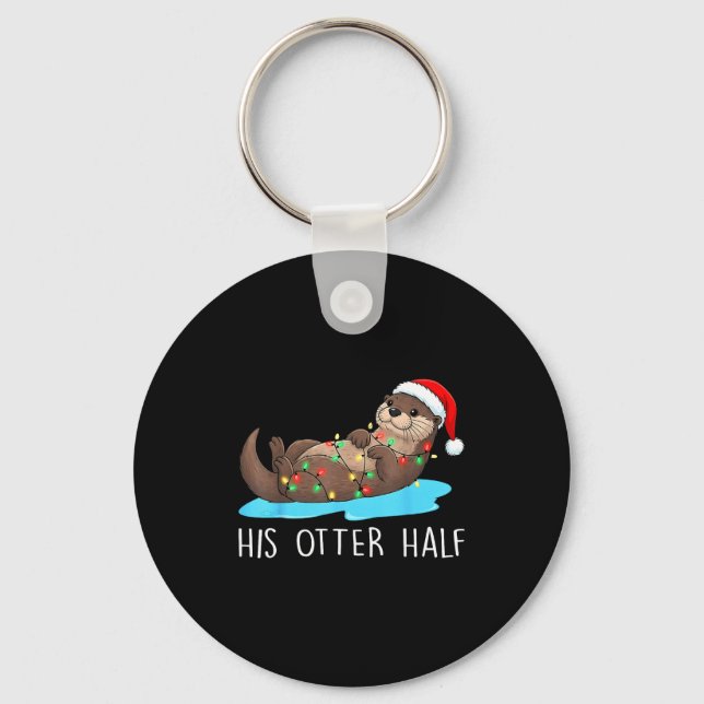 Chaveiro His And Her Otter Half Santa Hat Couple Christmas  (Frente)