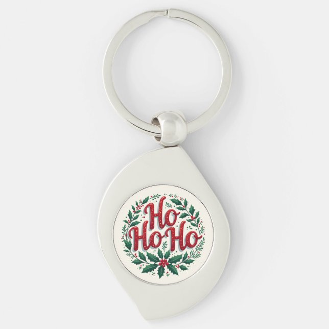 Chaveiro Ho Ho Ho Christmas Wreath Typography Design (Frente)