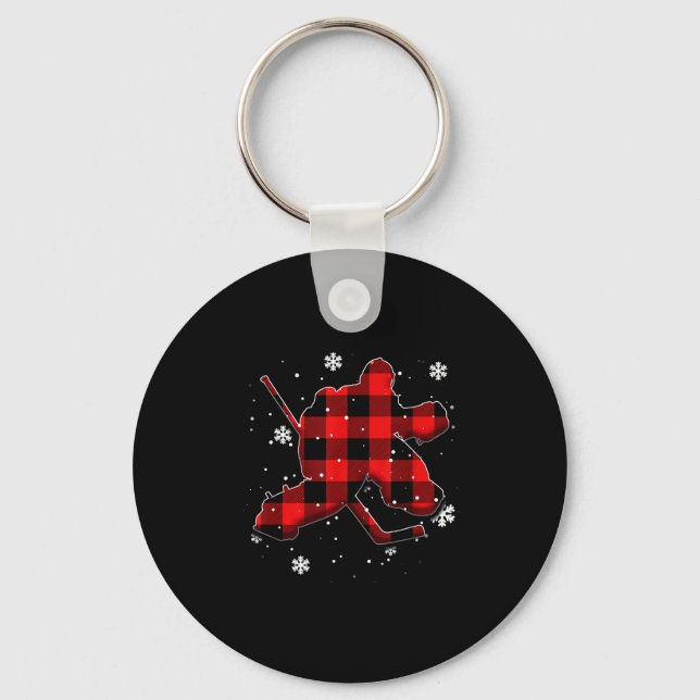 Chaveiro Hockey Goalie Plaid Christmas  (Frente)
