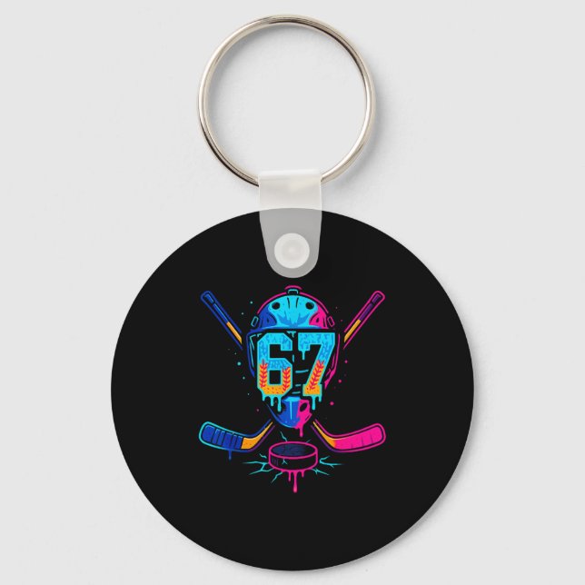Chaveiro Hockey Ice Cream Drip Number 67 Player 67th Birthd (Frente)