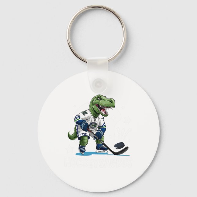 Chaveiro Hockeysaurus Dinossauro Engraçado Hockey Crianças  (Frente)
