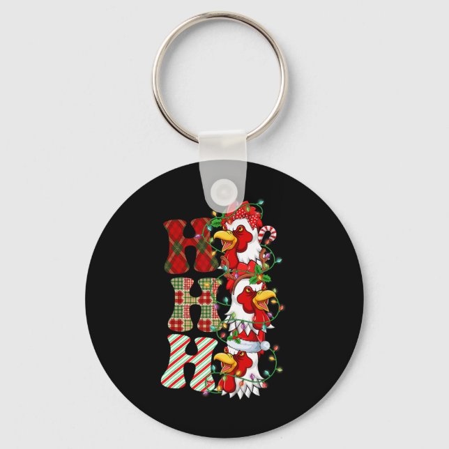 Chaveiro Hohoho Chickens Santa Hat Reindeer Feliz Natal (Frente)