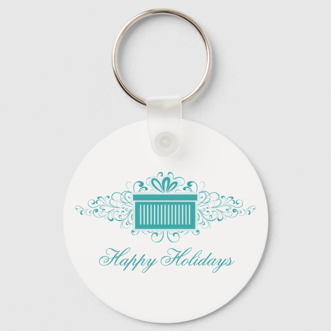 Chaveiro Holiday Swirls Present Keychain, Aqua (Frente)