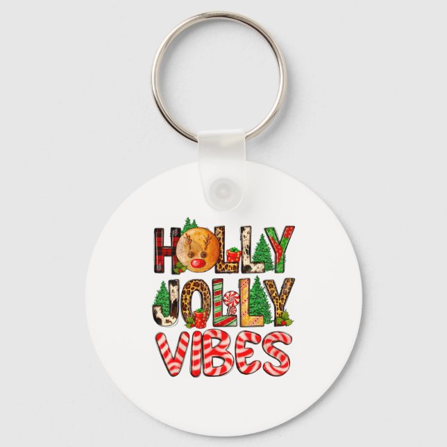 Chaveiro Holly A Jolly Vibes Reindeer Christmas Trees Light (Frente)