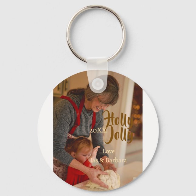 Chaveiro Holly Jolly family holiday photo beige year naboho (Frente)