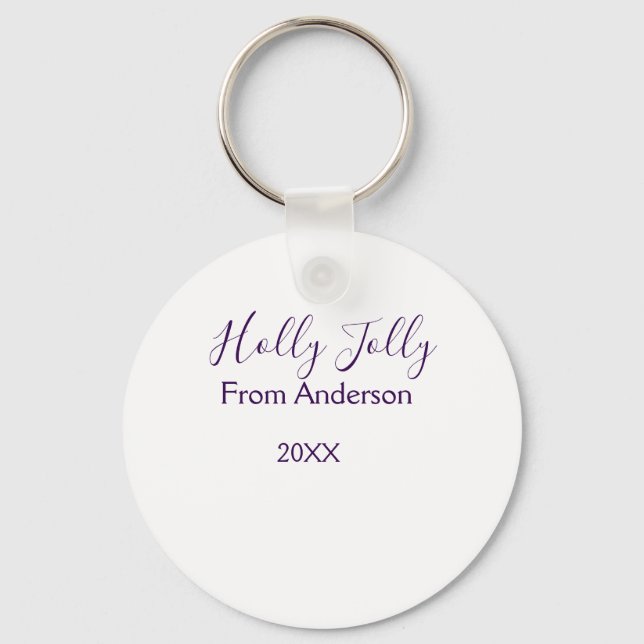 Chaveiro Holly Jolly holidays add name family year purple s (Frente)