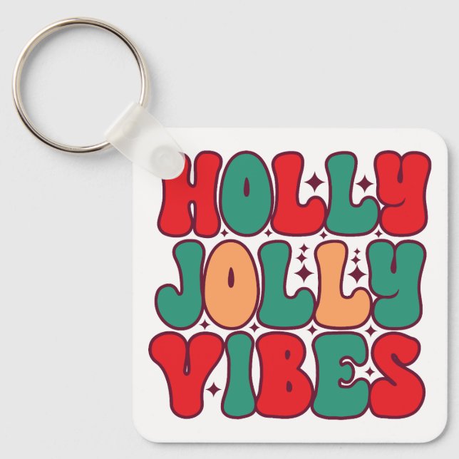 Chaveiro Holly Jolly Vibes Retro Groovy Feriados de Natal (Frente)
