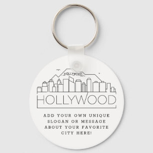 Chaveiro Hollywood, CA Estilizada Skyline   Slogan Personal