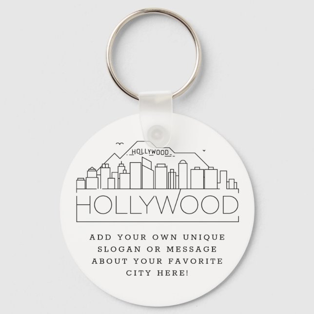 Chaveiro Hollywood, CA Estilizada Skyline | Slogan Personal (Frente)