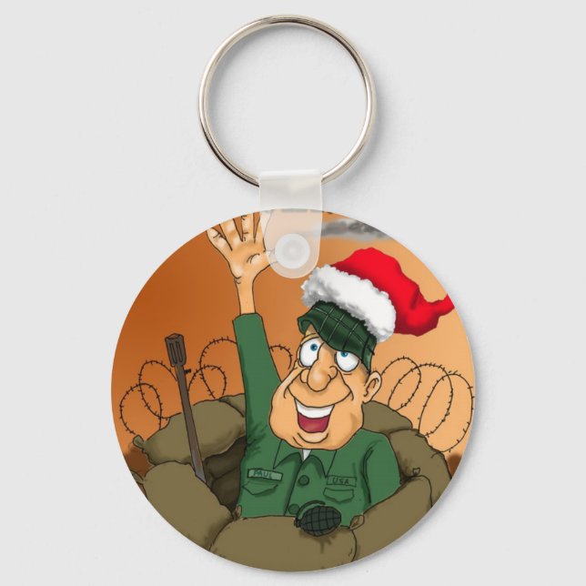 Chaveiro Homem do Exército acenando com Santa Hat (Frente)
