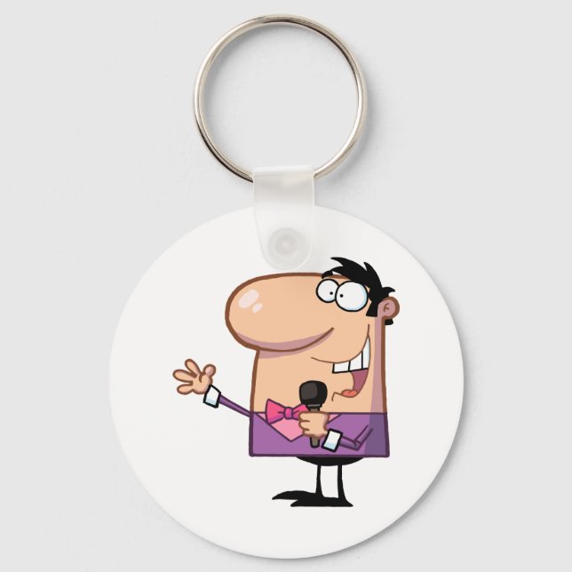 Chaveiro Homem Hospedando Um Show E Conversando Em Um Micro (Frente)
