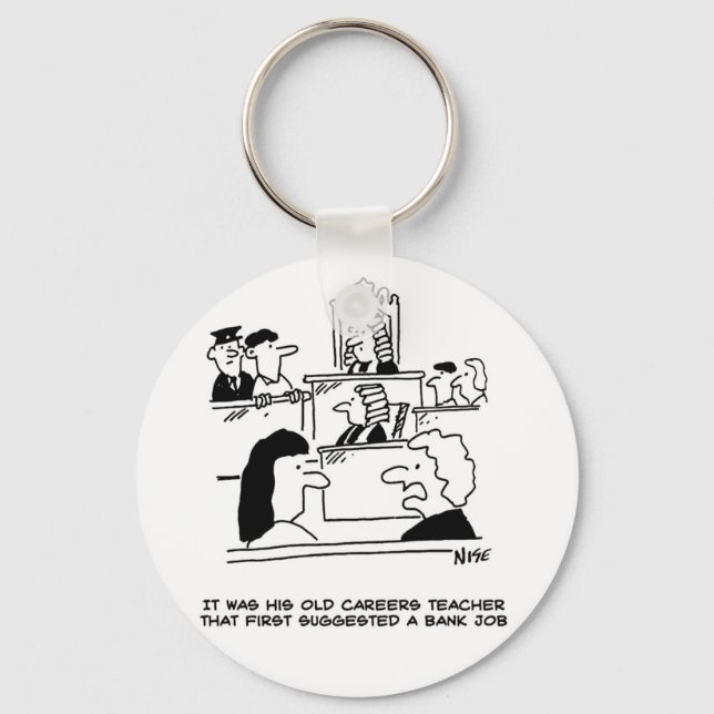 Chaveiro Homem no tribunal que roubou um banco. Cartoon Eng (Frente)