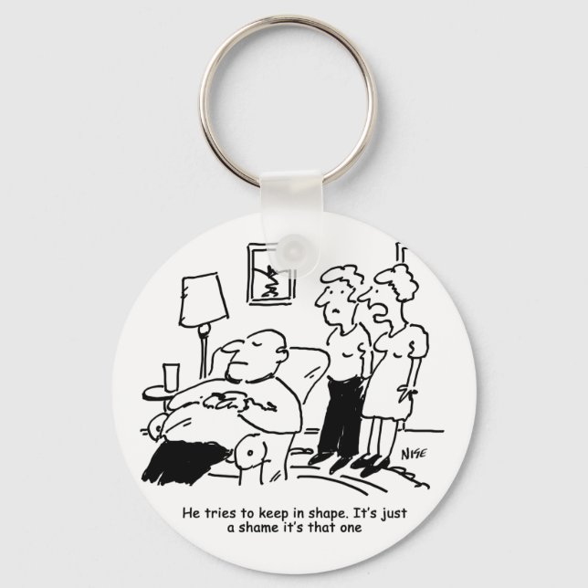 Chaveiro Homem Obeso Com Sobrepeso Tenta Manter O Ajustado  (Frente)