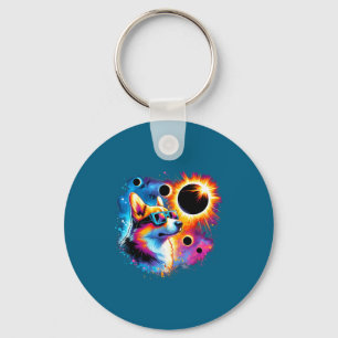 Chaveiro Homem vestindo Corgi Cachorro Eclipse Solar Total