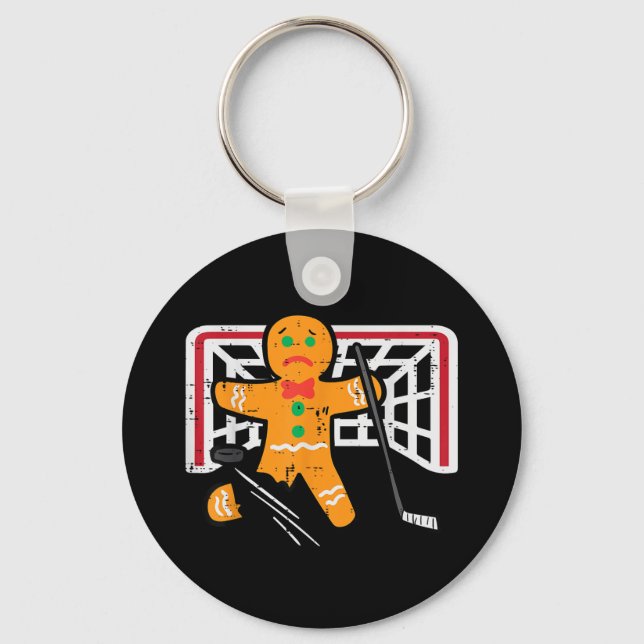 Chaveiro Homens do Natal Gingerbird Man Ice Hockey (Frente)