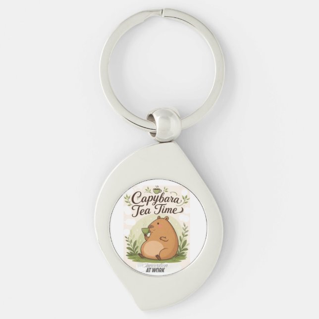 Chaveiro Hora do Chá do Capivara | Capivara Fofa Bebendo Ch (Frente)