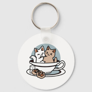 Chaveiro Hora do Tea Meow - Design de Gato e Chá