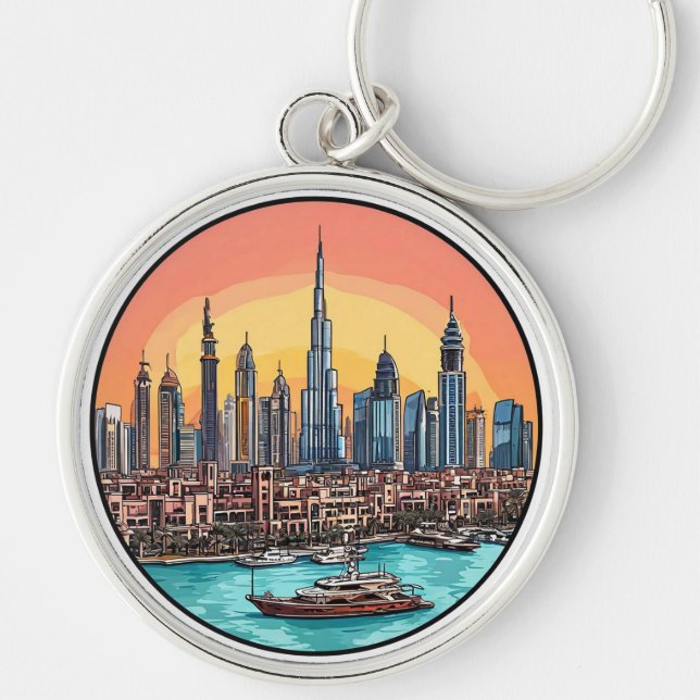 Chaveiro Horizonte da cidade de Dubai com arranha-céus impo (Frente)