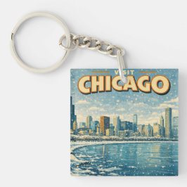 Chaveiro Horizonte de Chicago e Lago Michigan no inverno