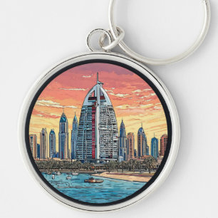Chaveiro Horizonte de Dubai ao Entardecer com Torre Icônica