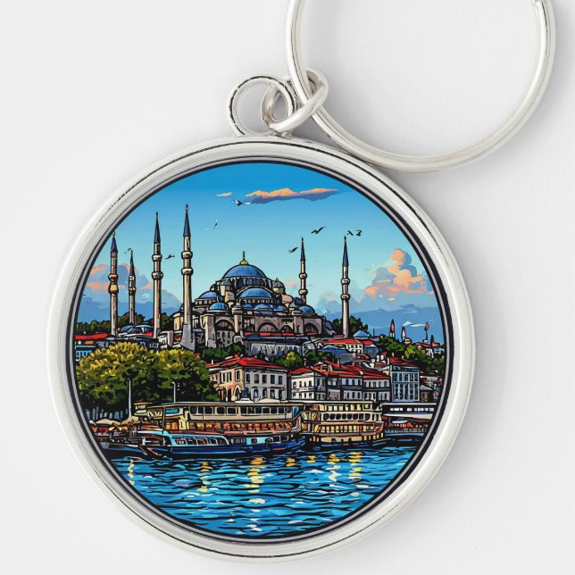 Chaveiro Horizonte de Istambul Com Cores Vibrantes (Frente)