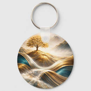 Chaveiro Horizonte Dourado: Árvore da Serenidade Arte de Pa