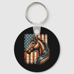 Chaveiro Horseback Andando Fazenda Ocidental Bandeira Ameri