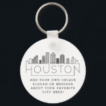 Chaveiro Houston, Texas Stylizou Skyline | Slogan Personali<br><div class="desc">Uma cadeia chave única representando a bela cidade de Houston, Texas. Este chaveiro apresenta uma ilustração estilizada do horizonte único da cidade com seu nome embaixo. Por baixo do nome da cidade está um lugar para o seu slogan ou afirmação exclusivo sobre a sua cidade favorita.</div>