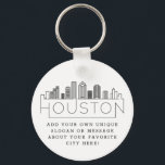 Chaveiro Houston, Texas Stylizou Skyline | Slogan Personali<br><div class="desc">Uma cadeia chave única representando a bela cidade de Houston,  Texas. Este chaveiro apresenta uma ilustração estilizada do horizonte único da cidade com seu nome embaixo. Por baixo do nome da cidade está um lugar para o seu slogan ou afirmação exclusivo sobre a sua cidade favorita.</div>