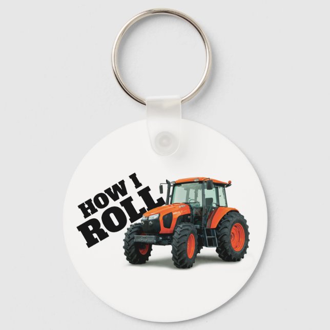 Chaveiro "How I Roll" com Trator de Fazenda Laranja (Frente)