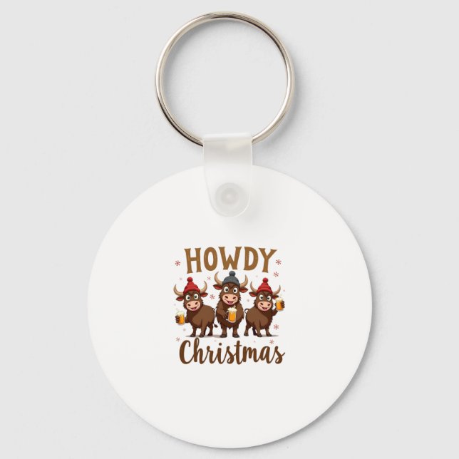 Chaveiro Howdy Christmas Funny Highland Cow Xmas Cows Lover (Frente)