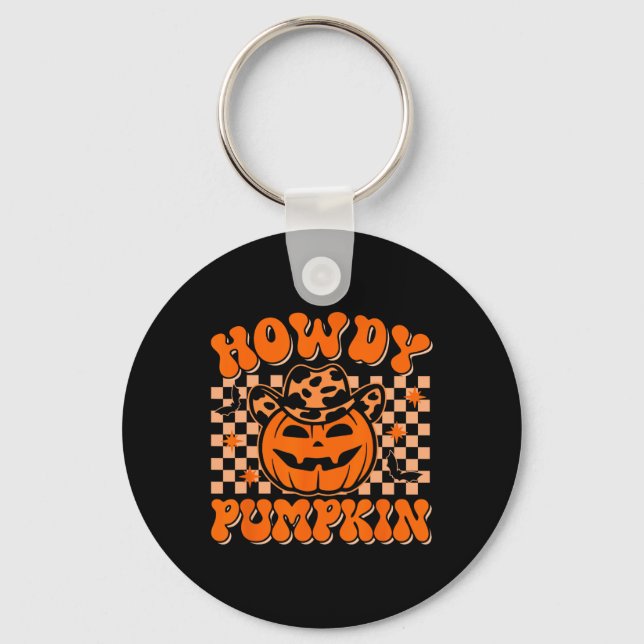 Chaveiro Howdy Pumpkin Groovy no Halloween Ocidental Rod (Frente)