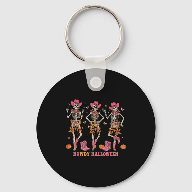 Chaveiro Howdy Western Skeleton Cowgirls Dancing Halloween  (Frente)