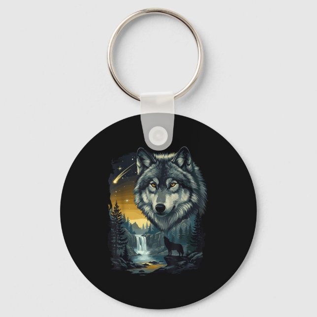Chaveiro Howling Wolf Waterfall Scene For Nature Lovers And (Frente)
