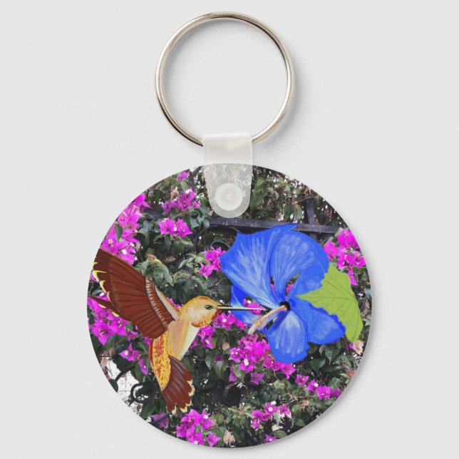 Chaveiro Hummingbird, Blue Hibiscus, & Bougainvillea (Frente)
