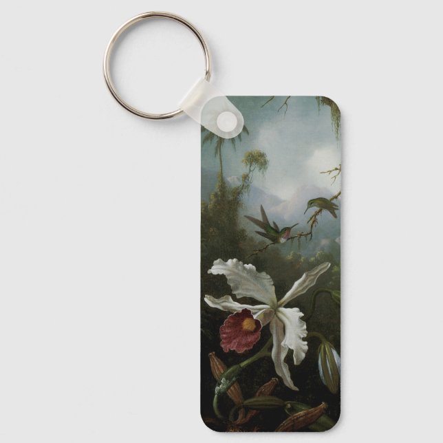 Chaveiro Hummingbird e Orquídea Branca por Martin J. Heade (Frente)