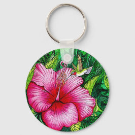 Chaveiro Hummingbird Hibiscus Watercolor Painting