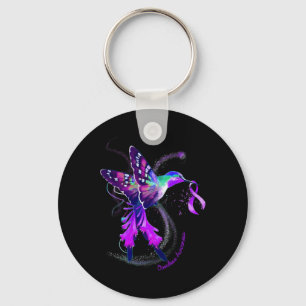 Chaveiro Hummingbird Segure uma Fita Roxa Sensibilização pa