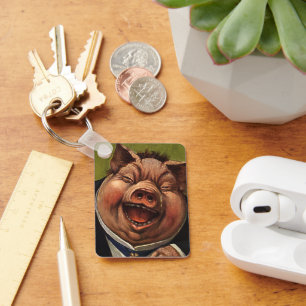 Chaveiro Humor do vintage, riso engraçado do porco do