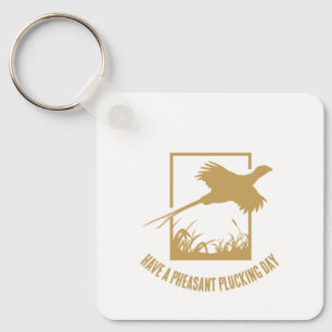 Chaveiro Humor Vintage Caça ao Faisão Dourado 